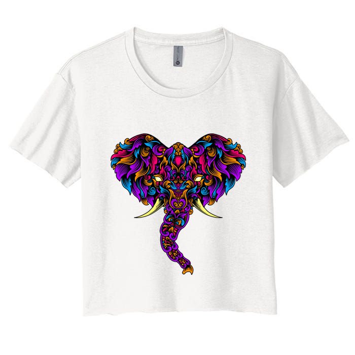 Save The Elephants Ornate Colorful Elephant Head Crop Top