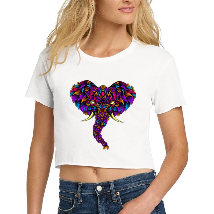 Save The Elephants Ornate Colorful Elephant Head Crop Top