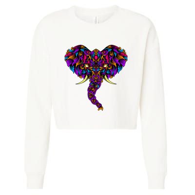 Save The Elephants Ornate Colorful Elephant Head Cropped Pullover Crew