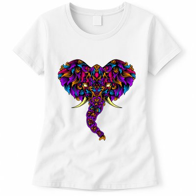Save The Elephants Ornate Colorful Elephant Head Womens T-Shirt