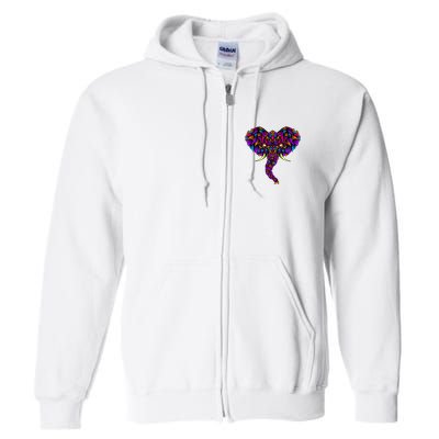 Save The Elephants Ornate Colorful Elephant Head Full Zip Hoodie