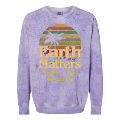 Save The Environment Planet Retro Vintage Sunset Earth Day Colorblast Crewneck Sweatshirt