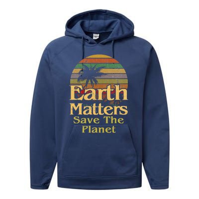 Save The Environment Planet Retro Vintage Sunset Earth Day Performance Fleece Hoodie