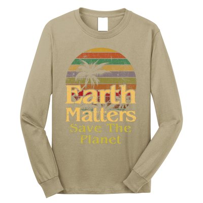 Save The Environment Planet Retro Vintage Sunset Earth Day Long Sleeve Shirt