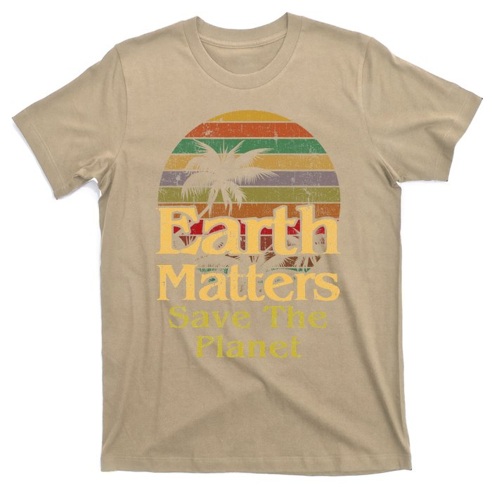 Save The Environment Planet Retro Vintage Sunset Earth Day T-Shirt