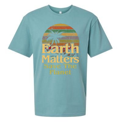 Save The Environment Planet Retro Vintage Sunset Earth Day Sueded Cloud Jersey T-Shirt