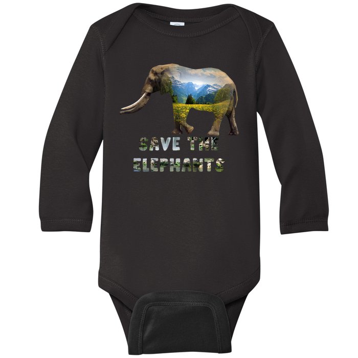 Save The Elephants Baby Long Sleeve Bodysuit