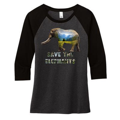 Save The Elephants Women's Tri-Blend 3/4-Sleeve Raglan Shirt