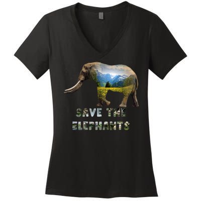 Save The Elephants Women's V-Neck T-Shirt