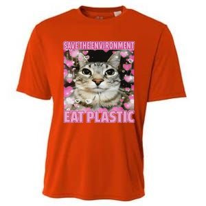 Save The Environment Eat Plastic Cat Cooling Performance Crew T-Shirt