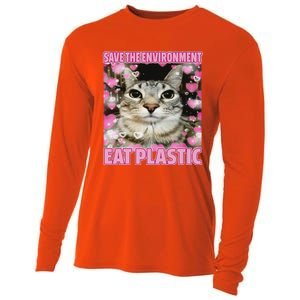 Save The Environment Eat Plastic Cat Cooling Performance Long Sleeve Crew