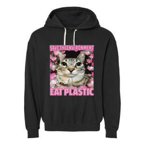 Save The Environment Eat Plastic Cat Garment-Dyed Fleece Hoodie