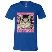 Save The Environment Eat Plastic Cat V-Neck T-Shirt