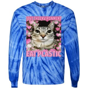 Save The Environment Eat Plastic Cat Tie-Dye Long Sleeve Shirt