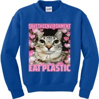 Save The Environment Eat Plastic Cat Kids Sweatshirt