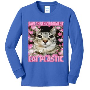 Save The Environment Eat Plastic Cat Kids Long Sleeve Shirt