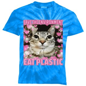 Save The Environment Eat Plastic Cat Kids Tie-Dye T-Shirt