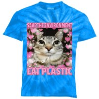 Save The Environment Eat Plastic Cat Kids Tie-Dye T-Shirt