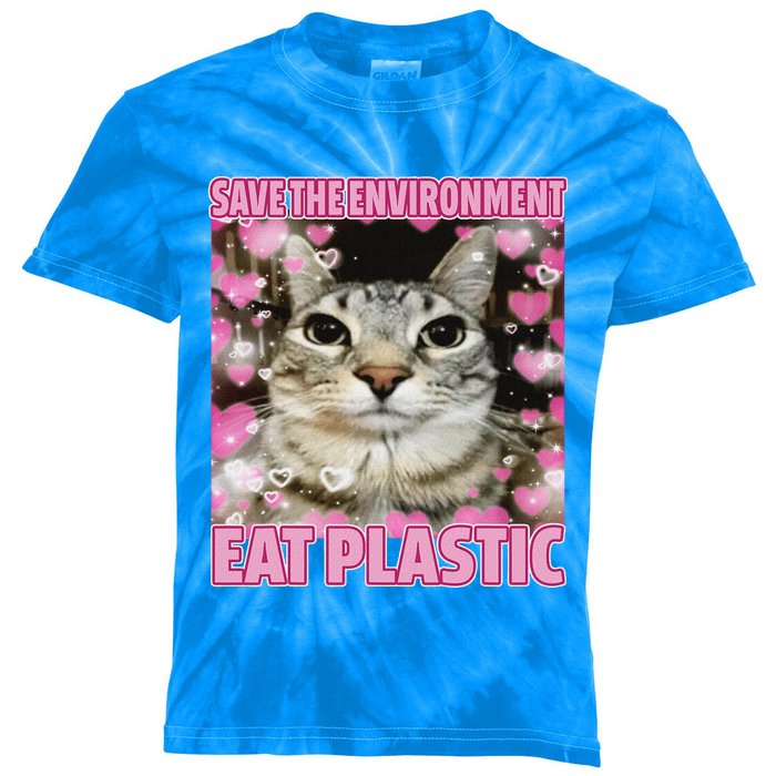 Save The Environment Eat Plastic Cat Kids Tie-Dye T-Shirt