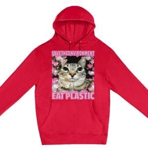 Save The Environment Eat Plastic Cat Premium Pullover Hoodie