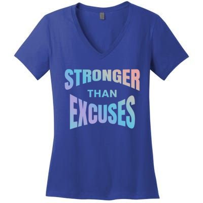 Stronger Than Excuses Motivating Graphic Quote Paint 2 Gift Women's V-Neck T-Shirt