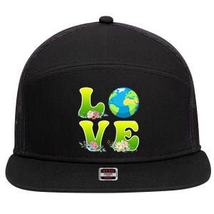 Save The Earth Love Environtal Care Earth Day Cool Gift 7 Panel Mesh Trucker Snapback Hat