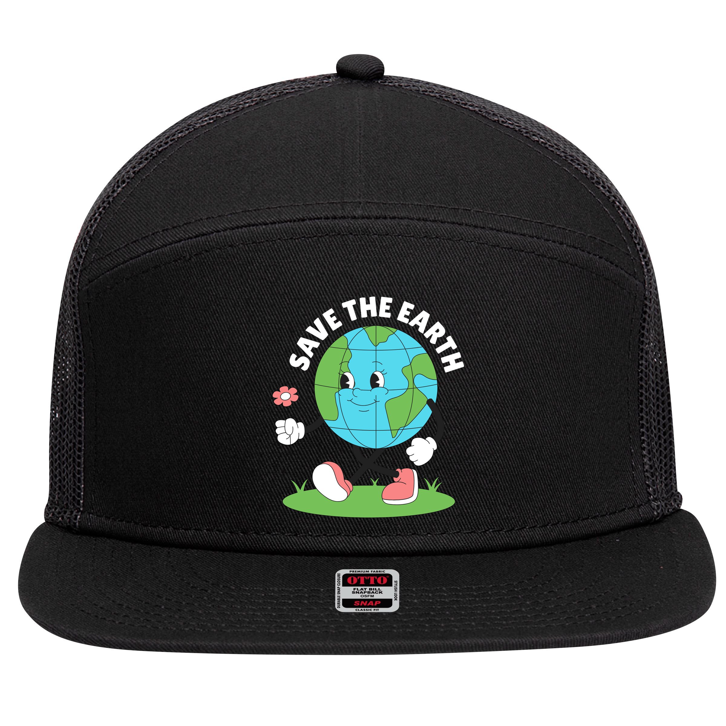 Save The Earth Cute Earth Day 7 Panel Mesh Trucker Snapback Hat