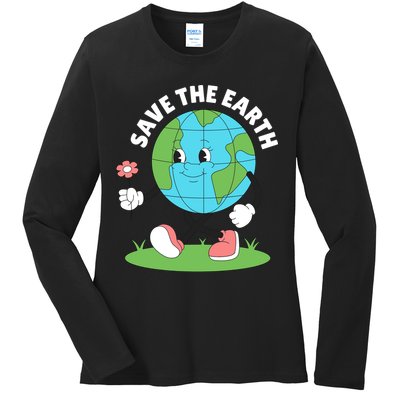 Save The Earth Cute Earth Day Ladies Long Sleeve Shirt