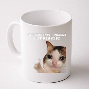 Save The Environment Eat Plastic Funny Cute Cat Meme Coffee Mug