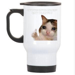 Save The Environment Eat Plastic Funny Cute Cat Meme Stainless Steel Travel Mug