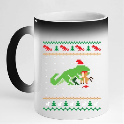 Santa Trex Eating Reindeer Dinosaur Ugly Christmas Sweater Cool Gift 11oz Black Color Changing Mug