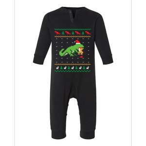 Santa Trex Eating Reindeer Dinosaur Ugly Christmas Sweater Cool Gift Infant Fleece One Piece