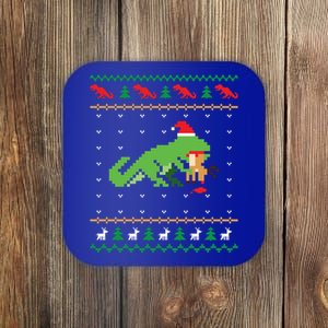 Santa Trex Eating Reindeer Dinosaur Ugly Christmas Sweater Cool Gift Coaster