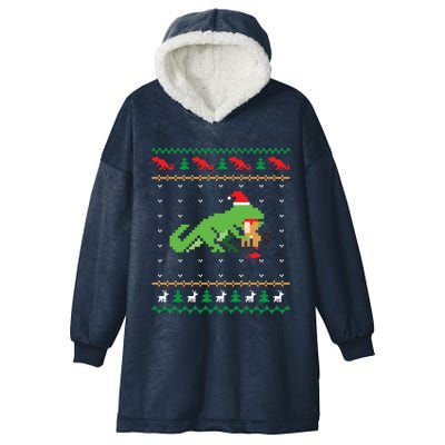 Santa Trex Eating Reindeer Dinosaur Ugly Christmas Sweater Cool Gift Hooded Wearable Blanket