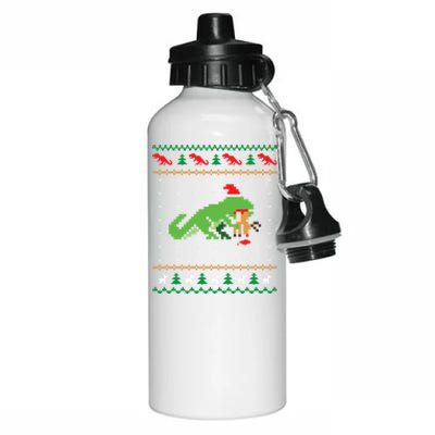 Santa Trex Eating Reindeer Dinosaur Ugly Christmas Sweater Cool Gift Aluminum Water Bottle