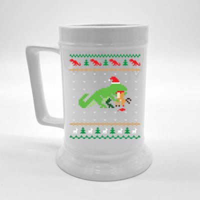 Santa Trex Eating Reindeer Dinosaur Ugly Christmas Sweater Cool Gift Beer Stein