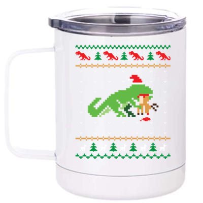 Santa Trex Eating Reindeer Dinosaur Ugly Christmas Sweater Cool Gift 12 oz Stainless Steel Tumbler Cup