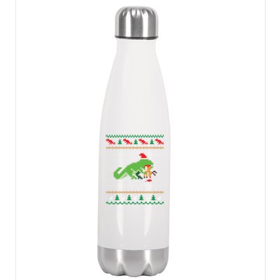 Santa Trex Eating Reindeer Dinosaur Ugly Christmas Sweater Cool Gift Stainless Steel Insulated Water Bottle