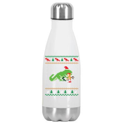 Santa Trex Eating Reindeer Dinosaur Ugly Christmas Sweater Cool Gift Stainless Steel Insulated Water Bottle