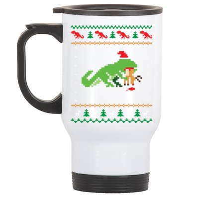 Santa Trex Eating Reindeer Dinosaur Ugly Christmas Sweater Cool Gift Stainless Steel Travel Mug