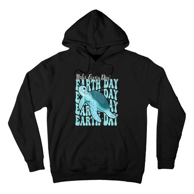 Sea Turtle Earth Day Groovy Make Every Day Earth Day 2024 Hoodie