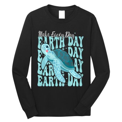 Sea Turtle Earth Day Groovy Make Every Day Earth Day 2024 Long Sleeve Shirt