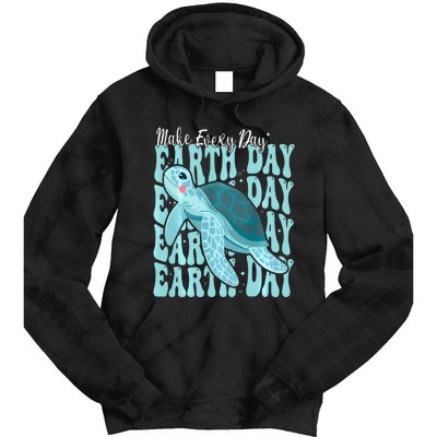 Sea Turtle Earth Day Groovy Make Every Day Earth Day 2024 Tie Dye Hoodie