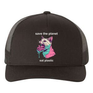 Save The Environment Eat Plastic Cute Funny Sarcastic Cat Yupoong Adult 5-Panel Trucker Hat