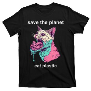 Save The Environment Eat Plastic Cute Funny Sarcastic Cat T-Shirt