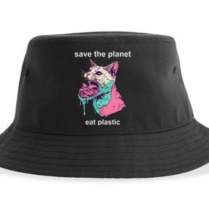 Save The Environment Eat Plastic Cute Funny Sarcastic Cat Sustainable Bucket Hat