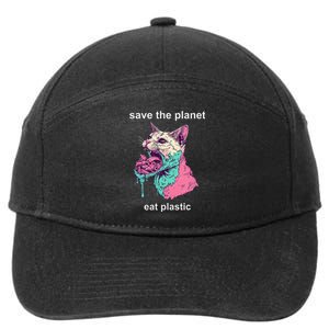 Save The Environment Eat Plastic Cute Funny Sarcastic Cat 7-Panel Snapback Hat