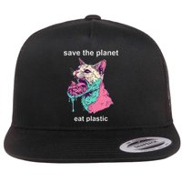 Save The Environment Eat Plastic Cute Funny Sarcastic Cat Flat Bill Trucker Hat