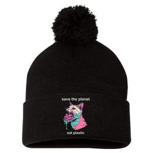 Save The Environment Eat Plastic Cute Funny Sarcastic Cat Pom Pom 12in Knit Beanie