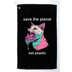 Save The Environment Eat Plastic Cute Funny Sarcastic Cat Platinum Collection Golf Towel